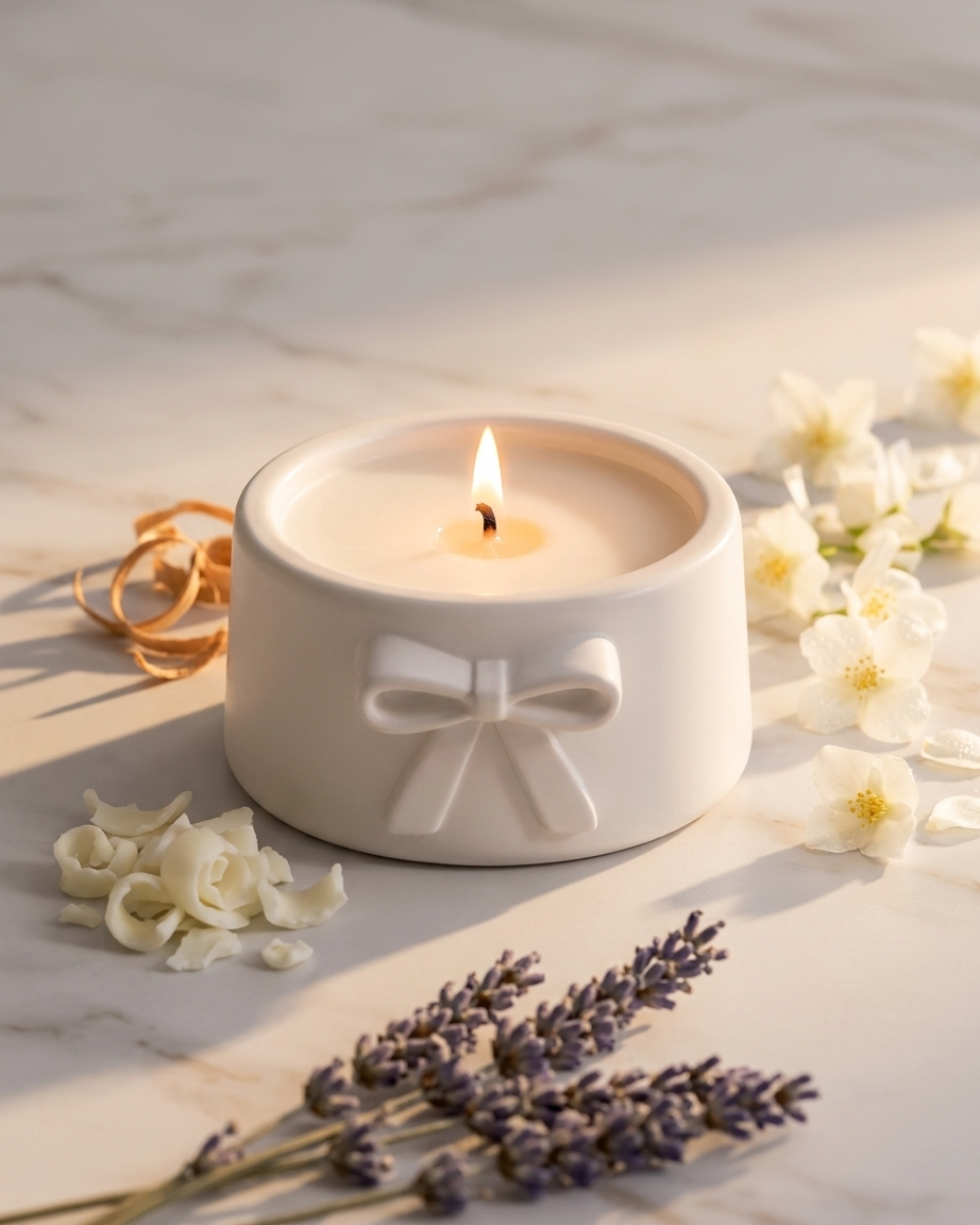 3D bow ribbon shaped concrete candle bowl gypsum vessel soy wax empty open vessel Diwali gifting home decor India