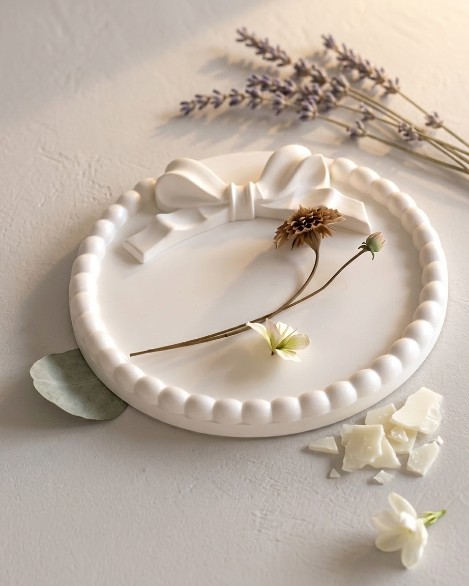 beaded bow textured coaster concrete trinket tray jewellery organiser gypsum empty open vessel Diwali gifting home decor
