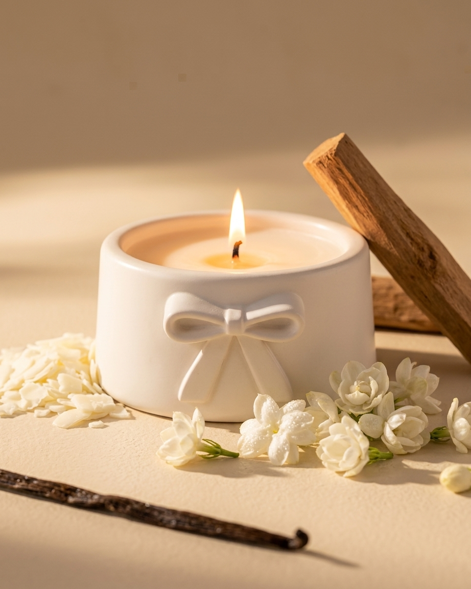 3D bow ribbon shaped concrete candle bowl gypsum vessel soy wax empty open vessel wedding favour corporate gifting India