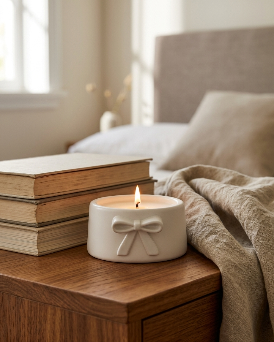 3D bow ribbon shaped concrete candle bowl gypsum vessel soy wax empty open vessel handmade artisan candle jar India