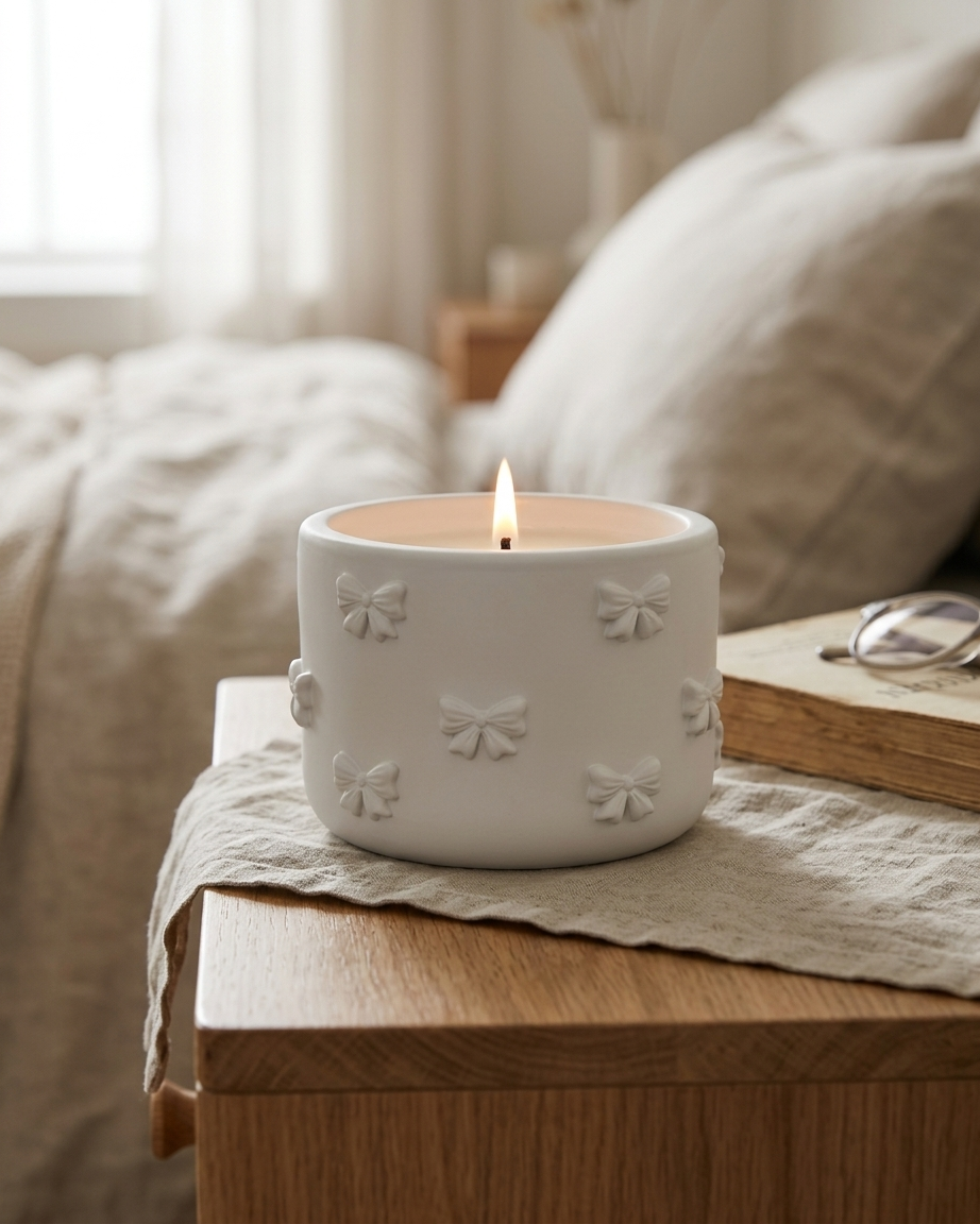 3D bow ribbon shaped concrete candle jar gypsum vessel empty empty open vessel handmade artisan candle jar India