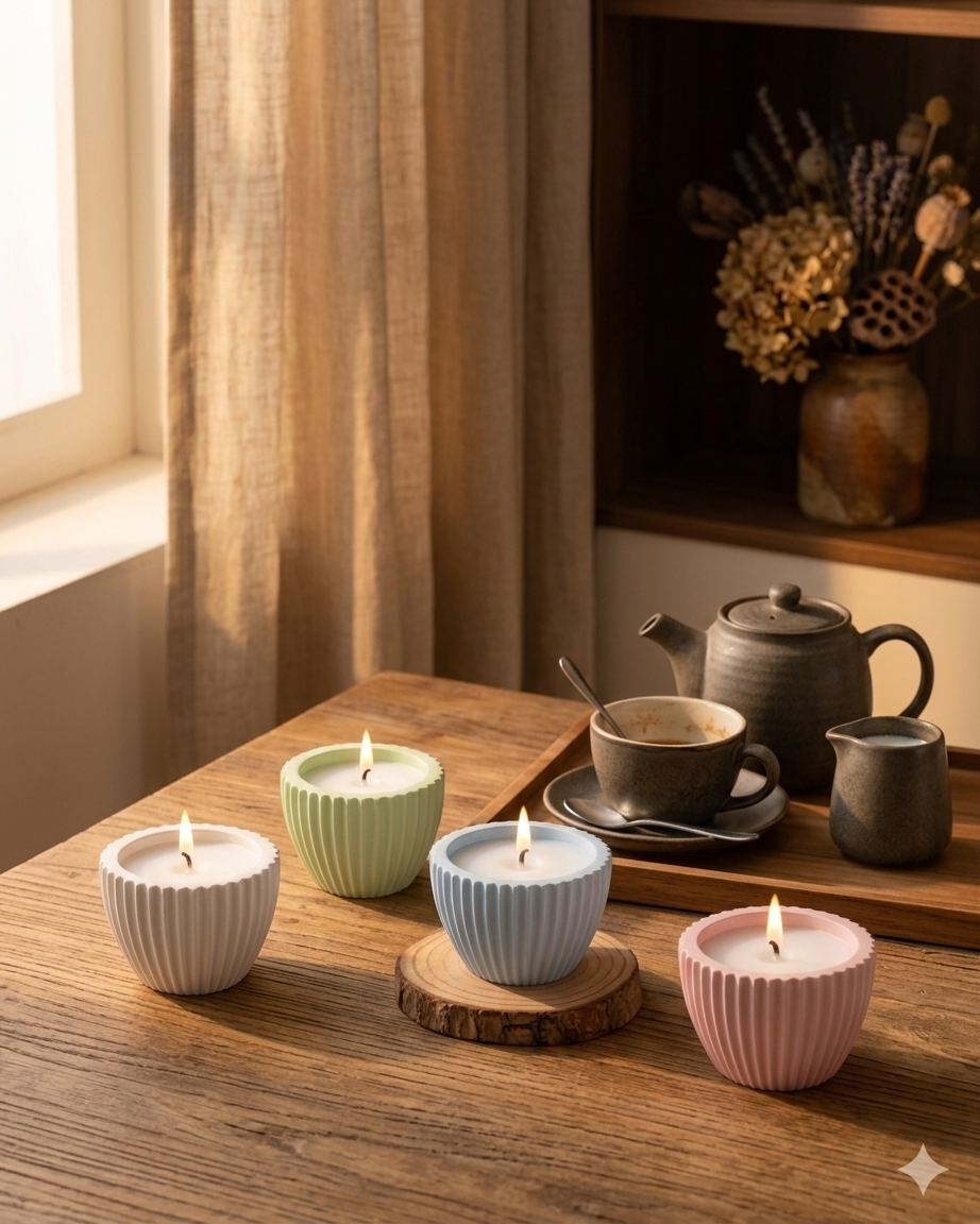 ribbed fluted concrete candle jar gypsum vessel empty empty open vessel Diwali gifting home decor India