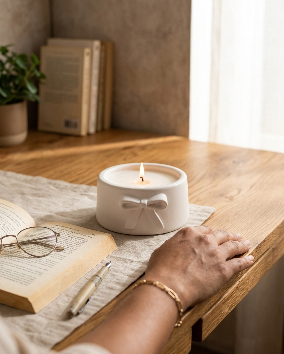 3D bow ribbon shaped concrete candle bowl gypsum vessel soy wax empty open vessel aromatherapy soy wax candle India
