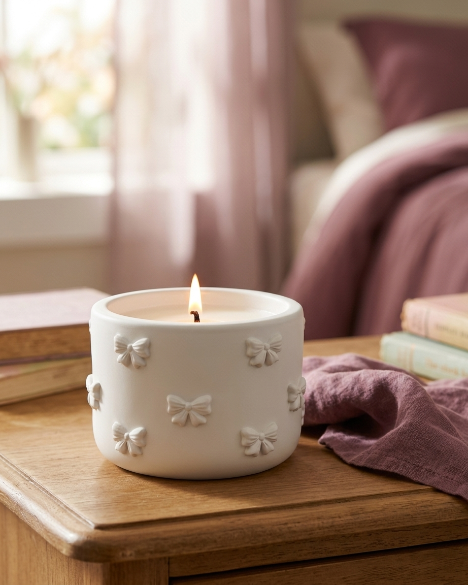3D bow ribbon shaped concrete candle jar gypsum vessel empty empty open vessel aromatherapy soy wax candle India