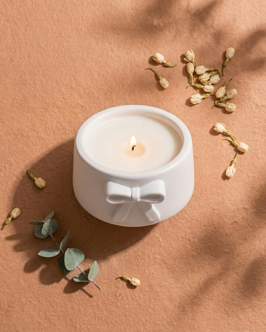 3D bow ribbon shaped concrete candle bowl gypsum vessel soy wax empty open vessel premium festival gifting India