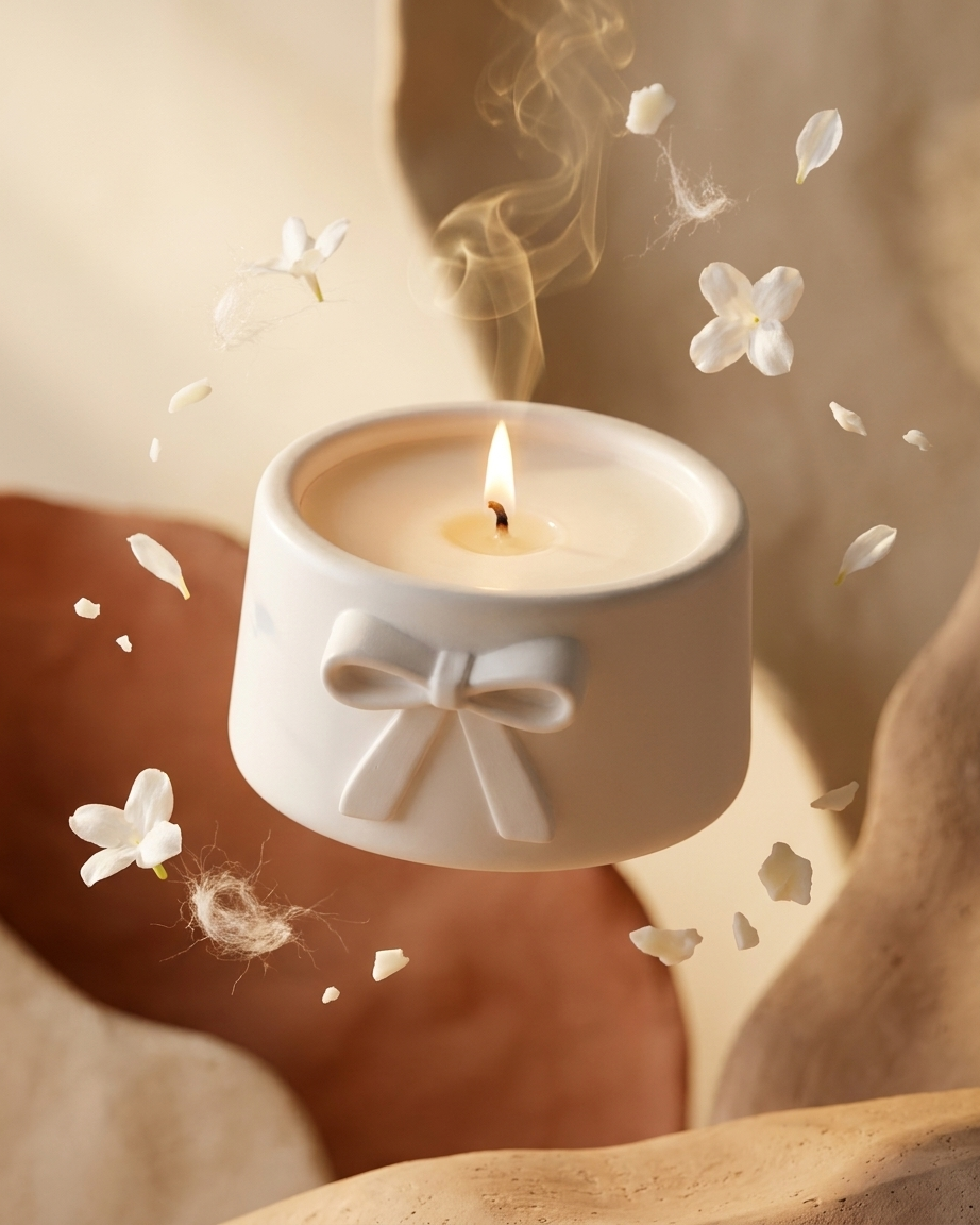 3D bow ribbon shaped concrete candle bowl gypsum vessel soy wax empty open vessel candle making raw material wholesale India