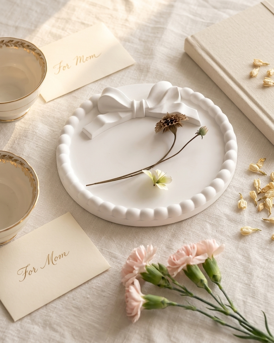 beaded bow textured coaster concrete trinket tray jewellery organiser gypsum empty open vessel candle making raw material