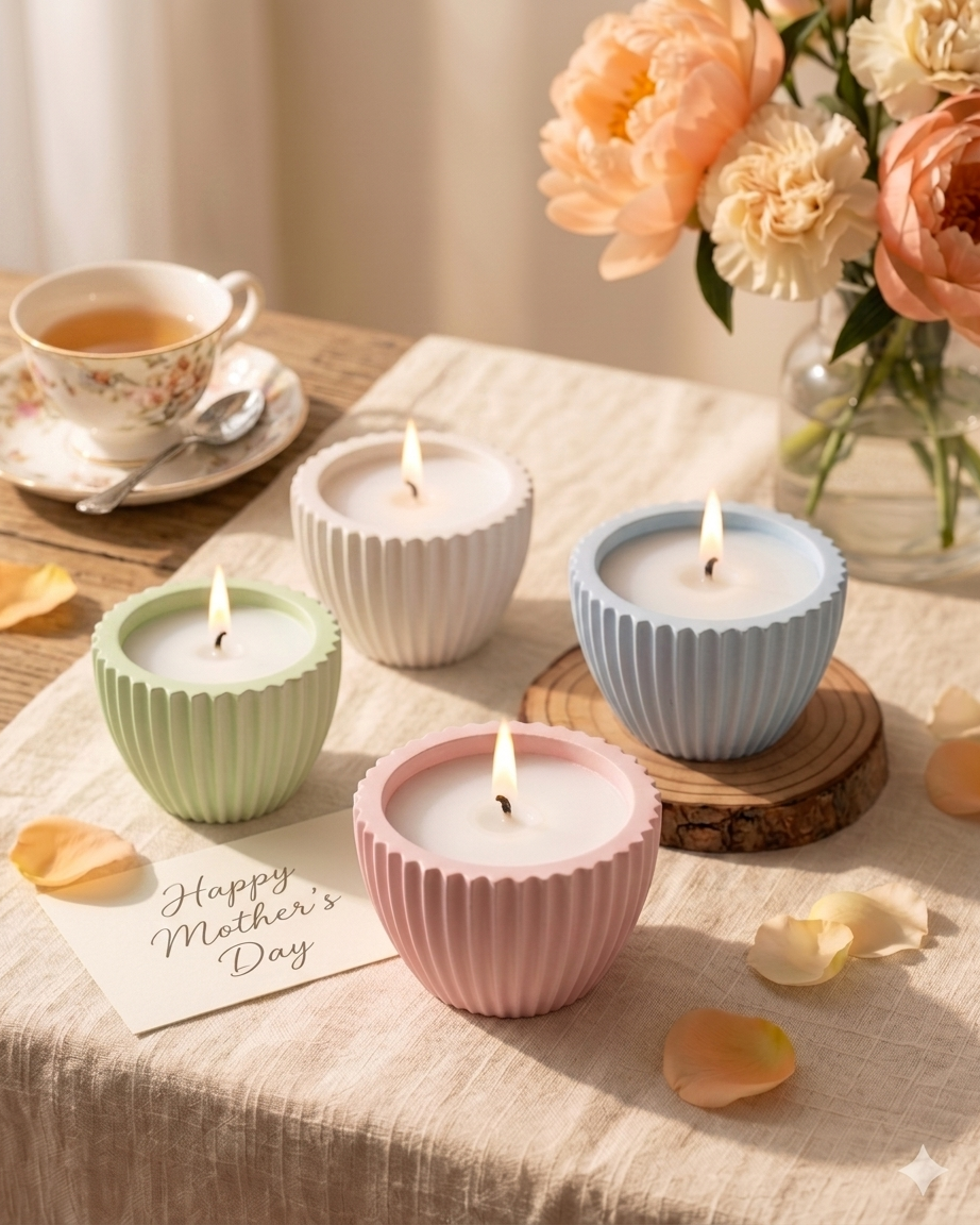 ribbed fluted concrete candle jar gypsum vessel empty empty open vessel handmade artisan candle jar India