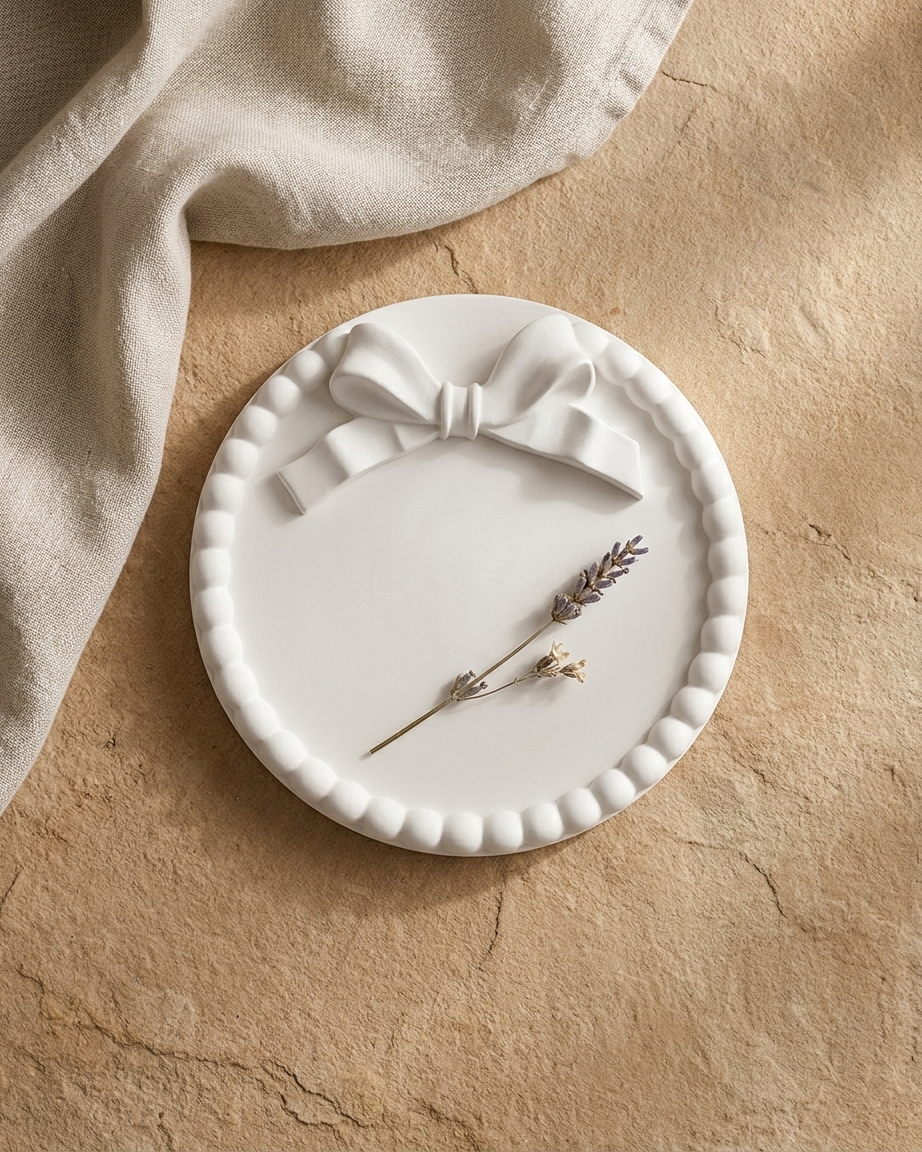 beaded bow textured coaster concrete trinket tray jewellery organiser gypsum empty open vessel premium festival gifting India