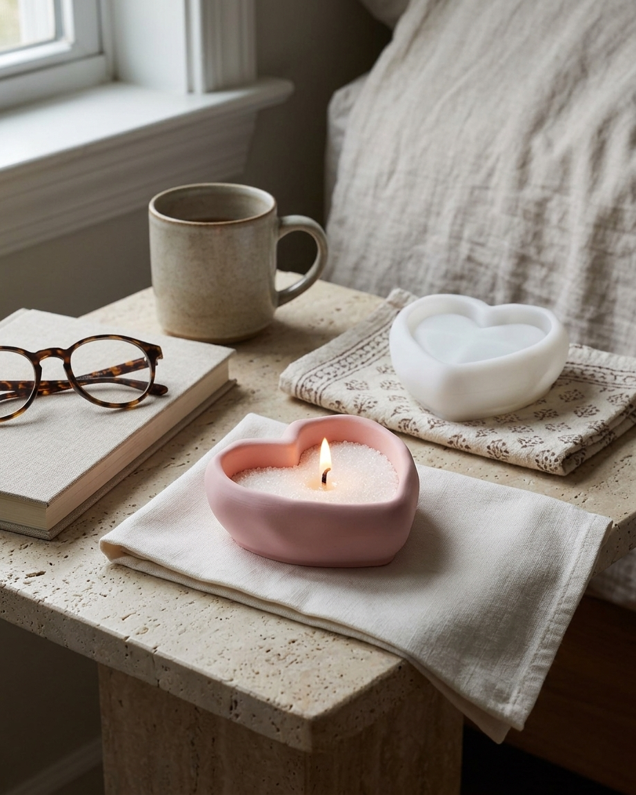heart shaped concrete candle jar gypsum vessel empty empty open vessel eco friendly reusable candle India