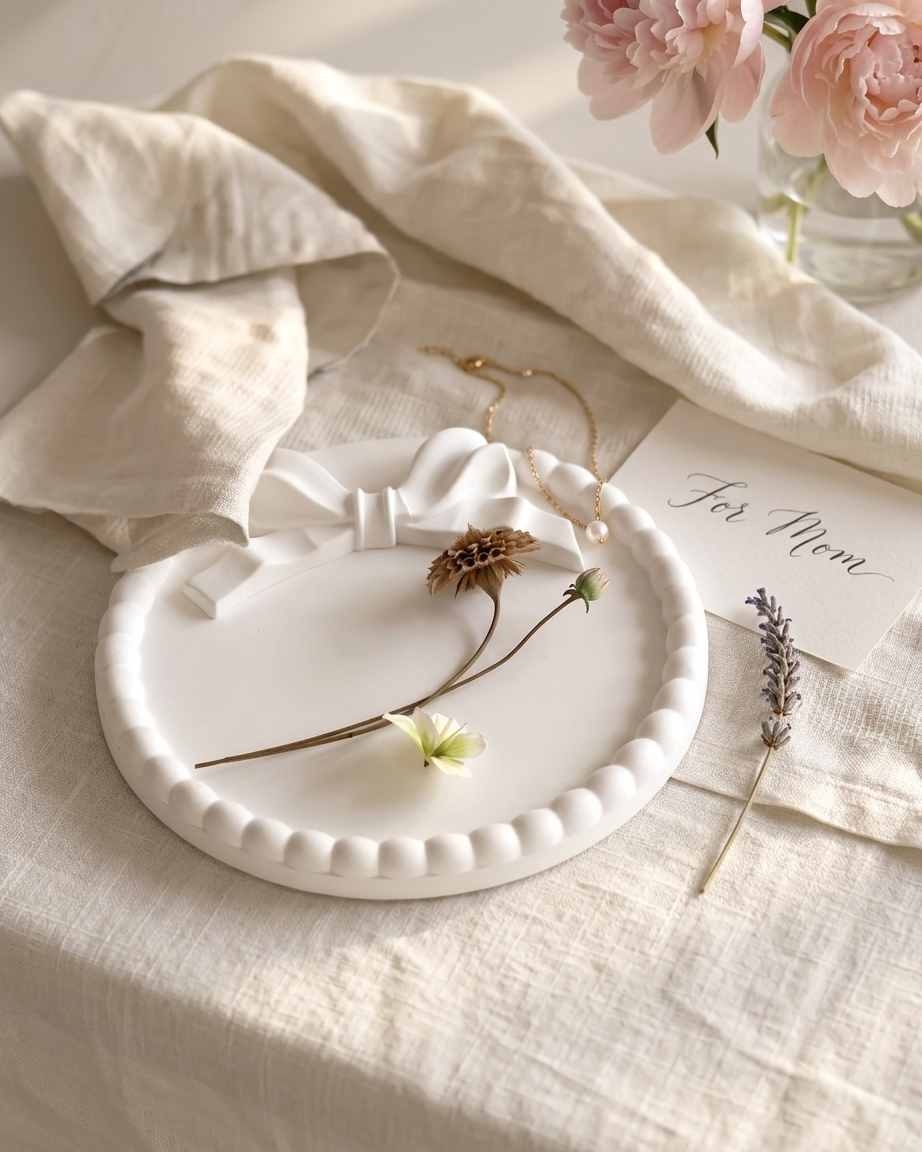beaded bow textured coaster concrete trinket tray jewellery organiser gypsum empty open vessel gypsum concrete candle