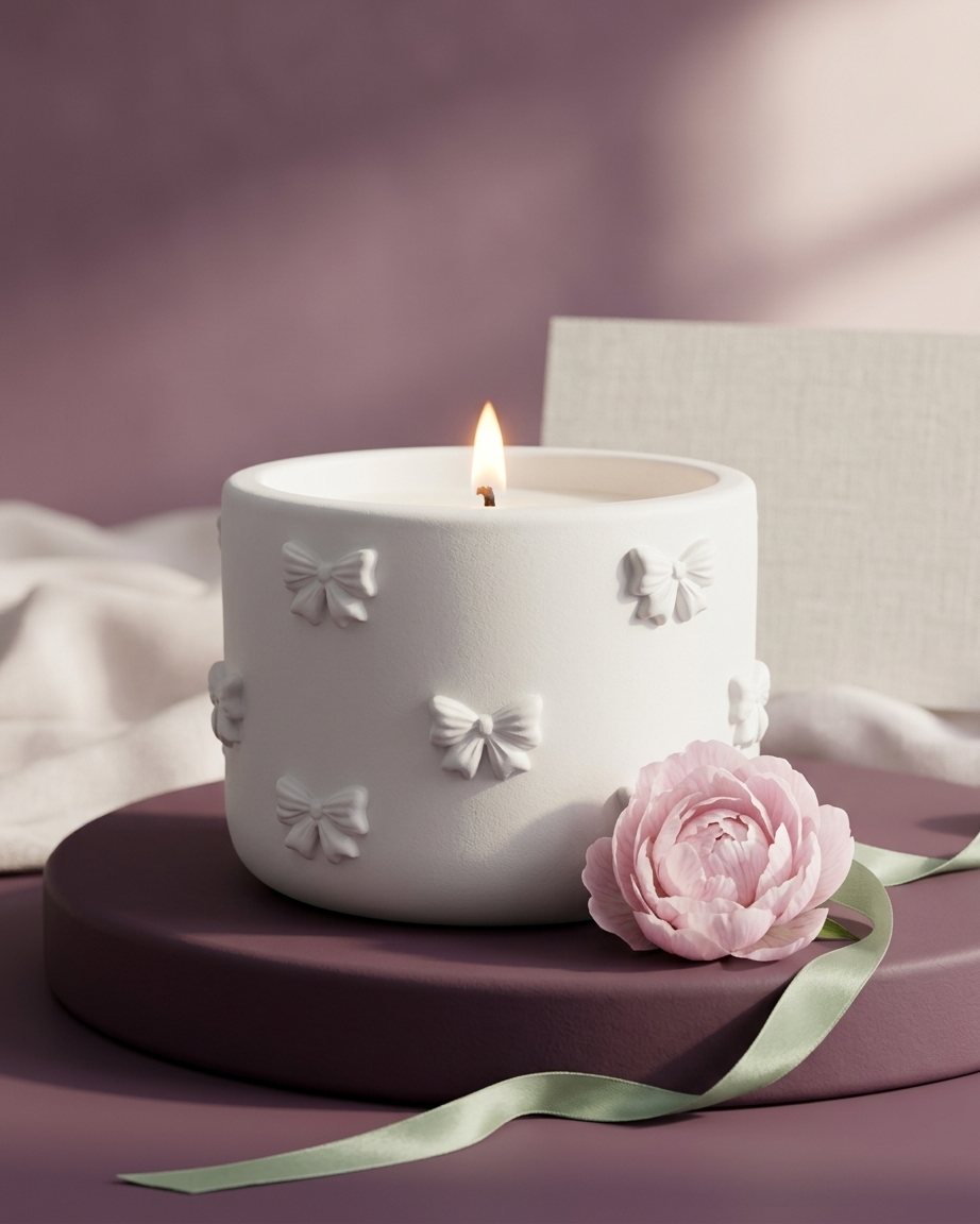 3D bow ribbon shaped concrete candle jar gypsum vessel empty empty open vessel eco friendly reusable candle India