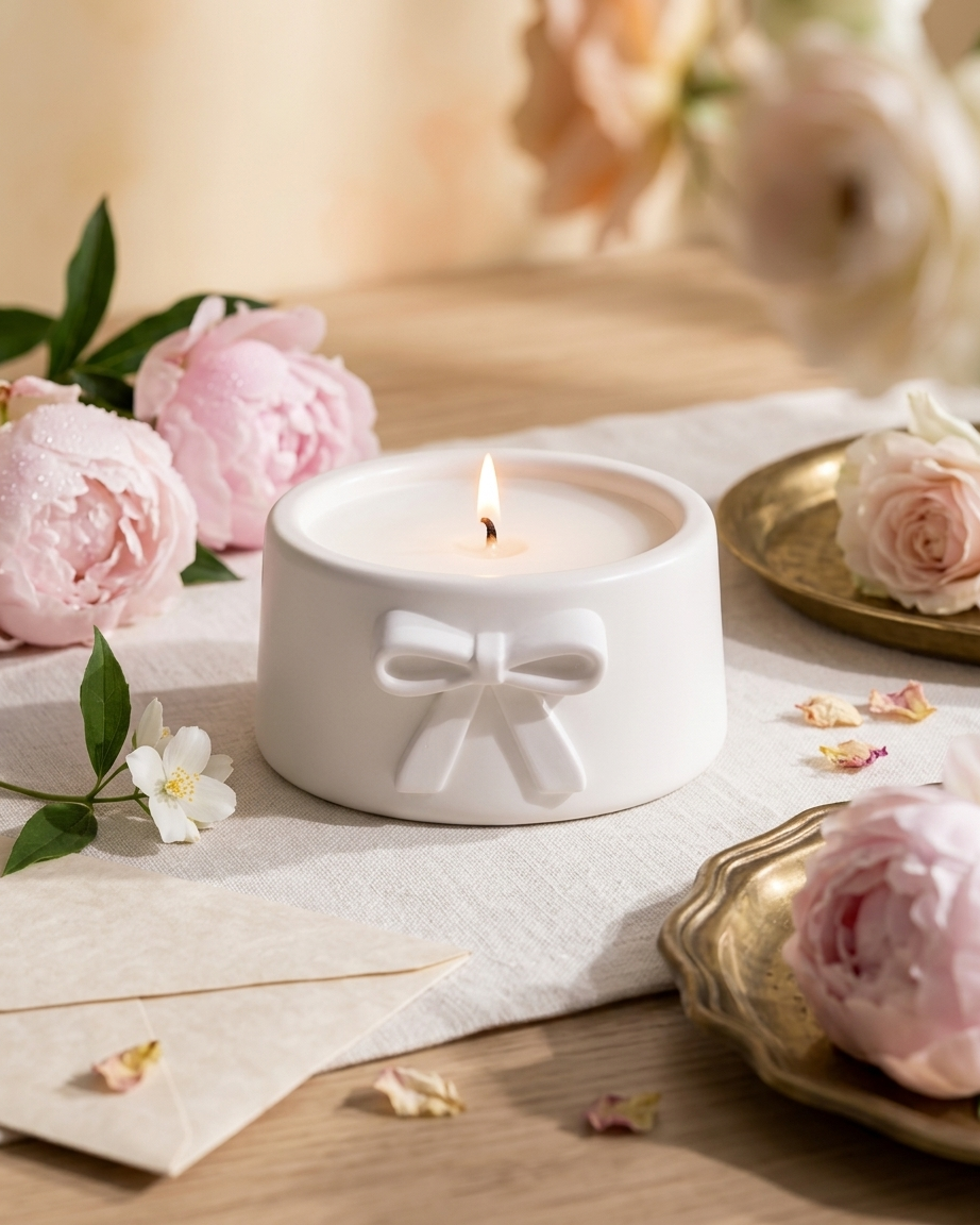 3D bow ribbon shaped concrete candle bowl gypsum vessel soy wax empty open vessel eco friendly reusable candle India