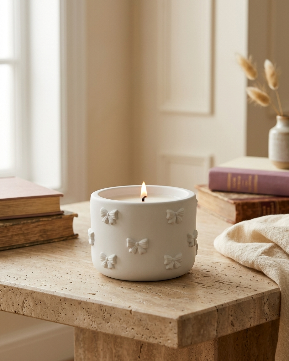 3D bow ribbon shaped concrete candle jar gypsum vessel empty empty open vessel artisan handmade candle container India