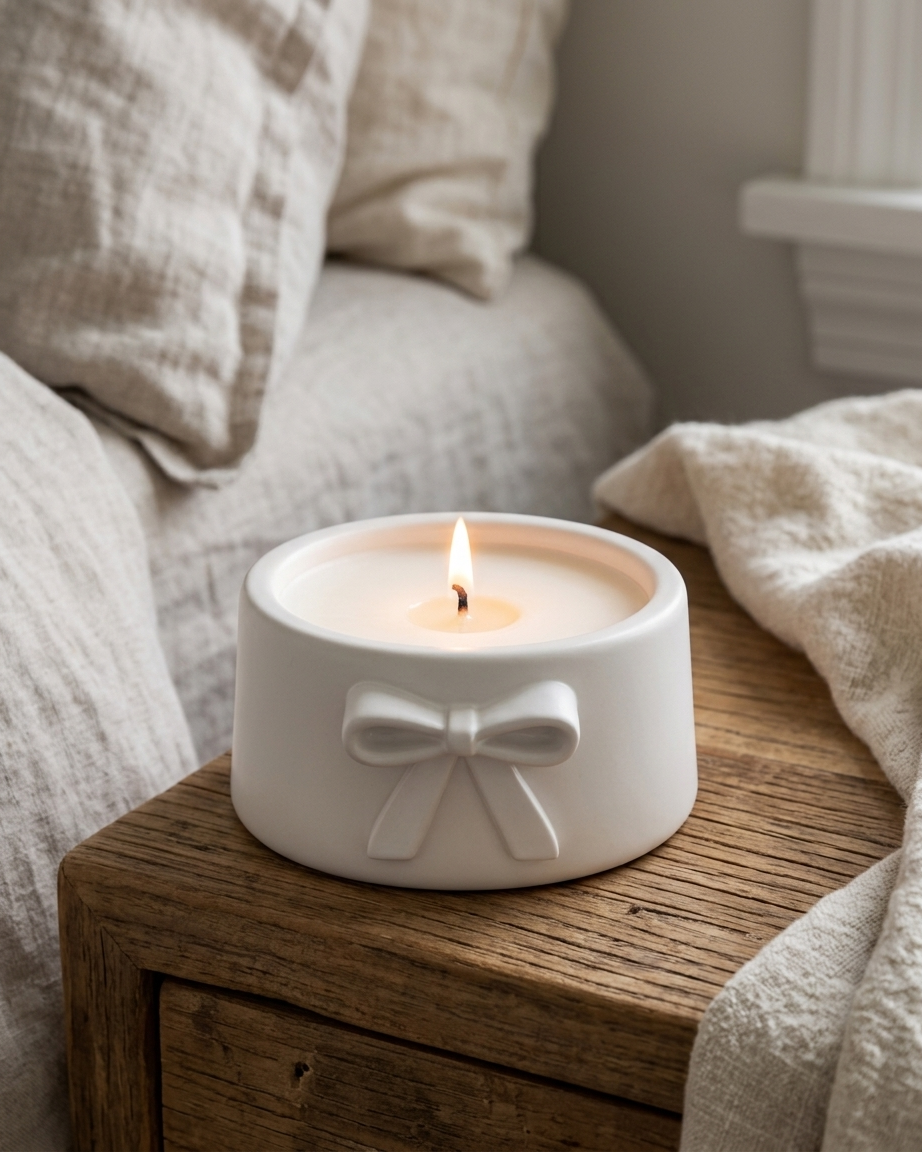 3D bow ribbon shaped concrete candle bowl gypsum vessel soy wax empty open vessel artisan handmade candle container India